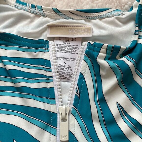 MICHAEL Michael Kors Swim Paddle Rashguard Zip Swim Bodysuit Teal Cove Size 6 - Picture 4 of 10